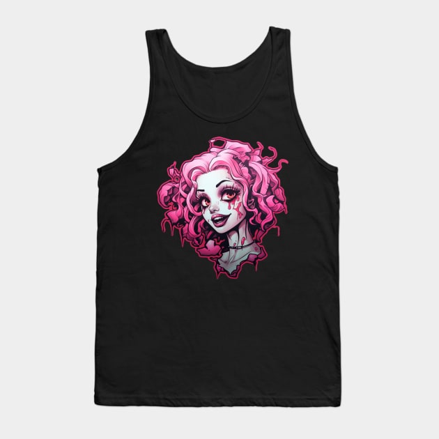 Pink Goth Girl Clown Cyberpunk Synthwave Tank Top by Nightarcade